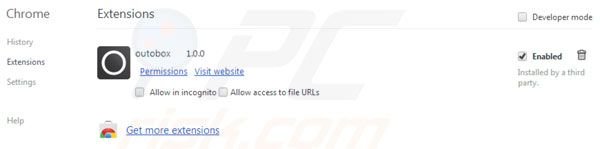 Suppression des extensions d'Outobox dans Google Chrome étape 2