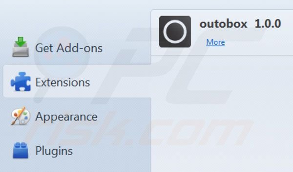 Suppression des extensions d'Outobox dans Mozilla Firefox étape 2
