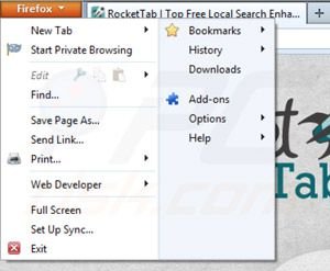 Suppression des publicités de Rocket tab dans Mozilla Firefox étape 1