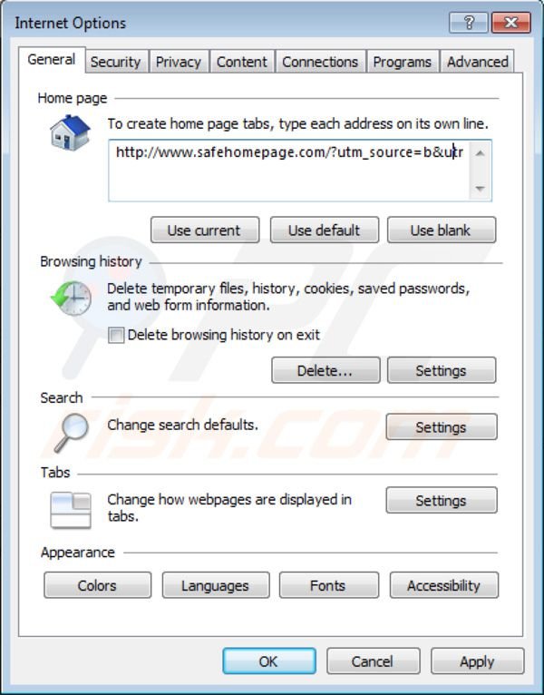 Suppression de Safehomepage dans Internet Explorer