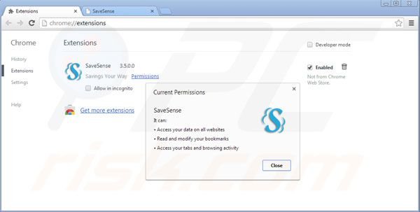 Suppression de Savesense dans Google Chrome étape 2