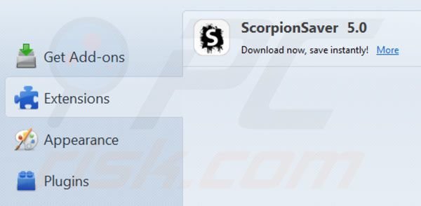 Suppression des extensions de Scorpion Saver dans Mozilla Firefox étape 2