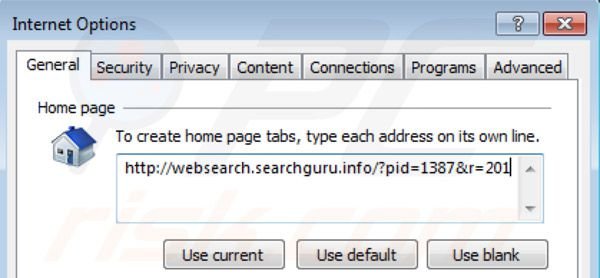 Suppression de la page d'accueil de websearch.searchguru.info dans Internet Explorer 