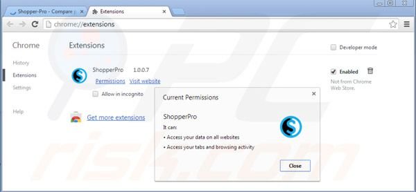 Suppression de Shopper Pro dans Google Chrome étape 2