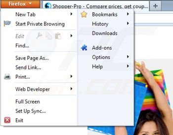 Suppression de Shopper pro dans Mozilla Firefox étape 1