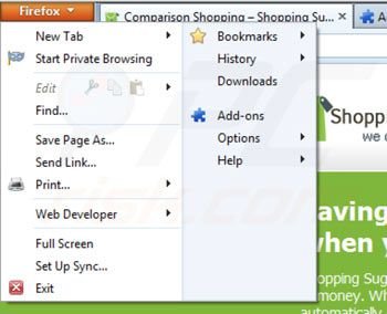 Suppression de Shopping suggestion dans Mozilla Firefox étape 1