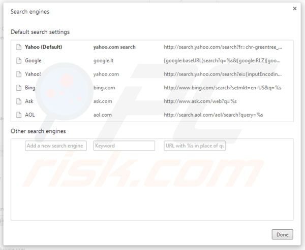 Suppression des paramètres du moteur de recherche de Spigot dans Google Chrome 