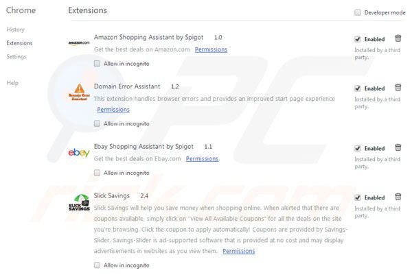 Suppression des extensions de Spigot dans Google Chrome