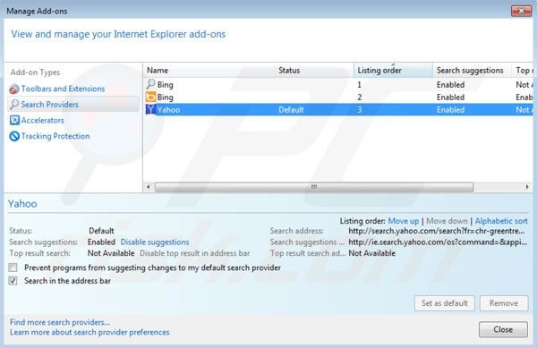 Suppression des paramètres du moteur de recherche Spigot dans Internet Explorer 