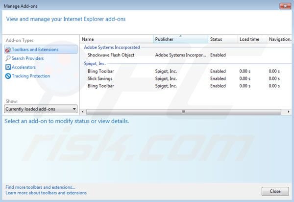 Suppression des extensions de Spigot dans Internet Explorer 