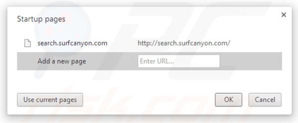 Suppression de la page d'accueil de Surf Canyon dans Google Chrome 