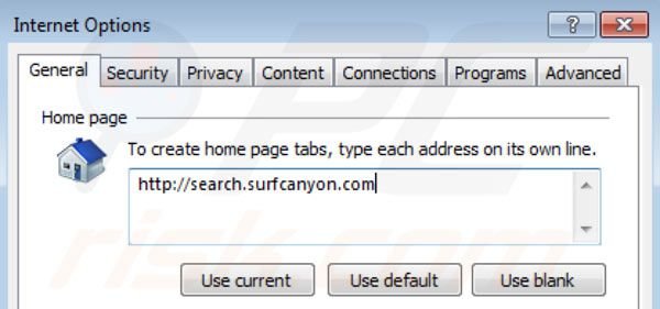 Suppression de la page d'accueil de Surf Canyon dans Internet Explorer 