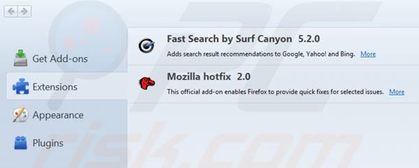 Suppression des extensions de Surf Canyon dans Mozilla Firefox 