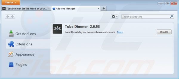 Suppression de Tube Dimmer dans Mozilla Firefox étape 2