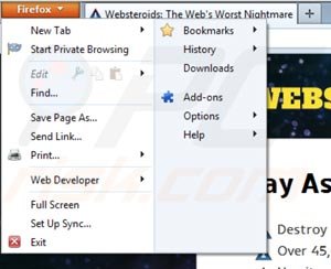Suppression de Websteroids dans Mozilla Firefox étape 1