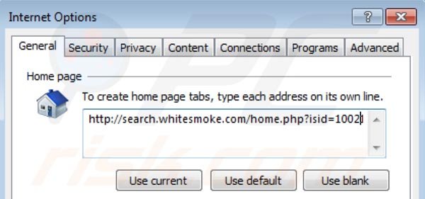 Suppression de la redirection vers la page d'accueil search.whitesmoke.com redirect dans Internet Explorer 