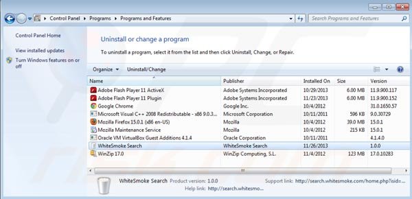 désinstallation de Whitesmoke search 