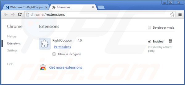 Suppression d'ads par right coupon dans Google Chrome étape 2