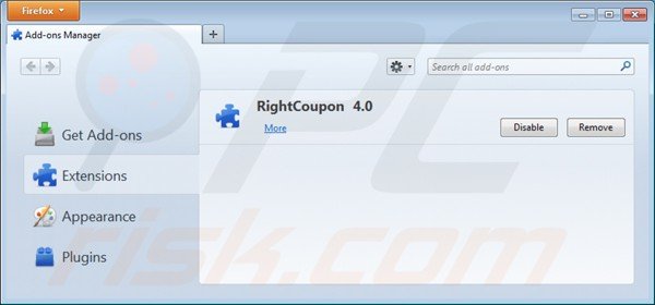 Suppression d'ads par right coupon dans Mozilla Firefox étape 2