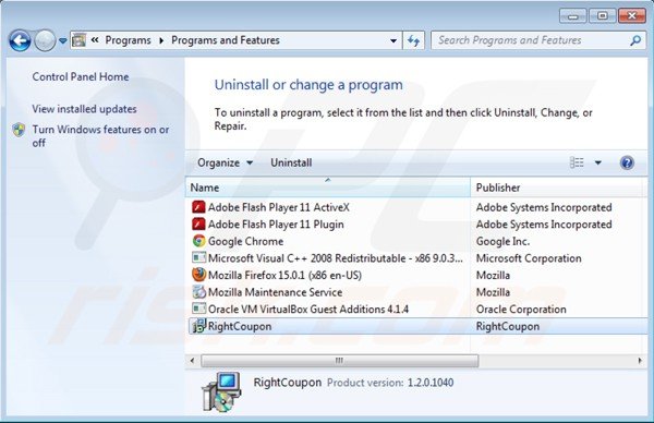 Désinstallation de Right coupon uninstall via Le Panneu de Configuration