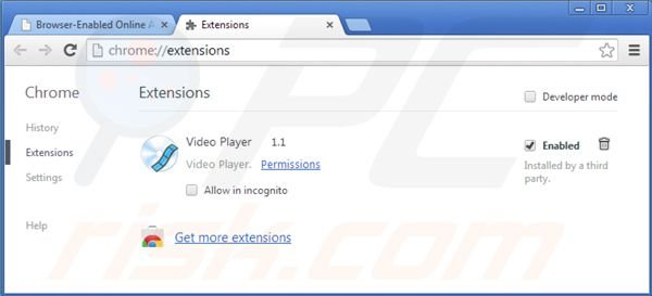 Suppression des extensions d'ads par vidéo player dans Google Chrome étape 2