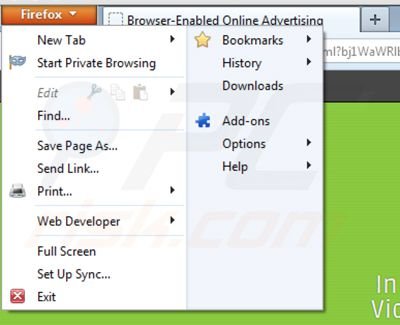Suppression des extensions d'ads par vidéo player dans Mozilla Firefox étape 1