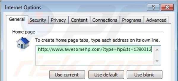 Suppression de la page d'ccueil de awesomehp.com dans Internet Explorer 