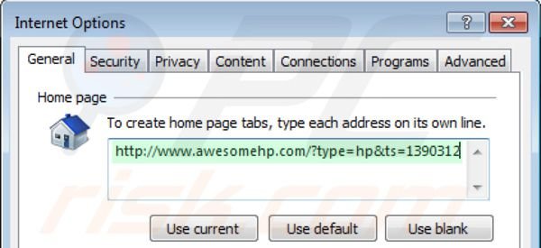 Suppression de la page d'ccueil de awesomehp.com dans Internet Explorer 