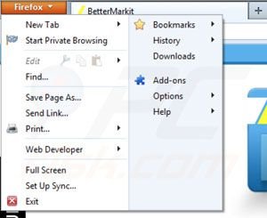 Suppression des extensions  Bettermarkit dans Mozilla Firefox étape 1