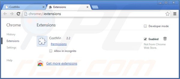 Suppression des extensions de costmin dans Google Chrome étape 2