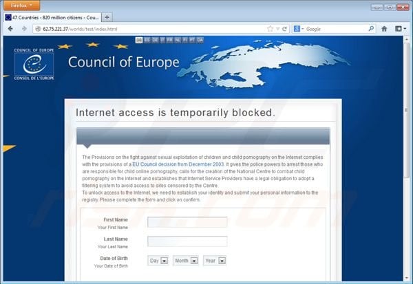 Virus rançongiciel (ransomware) du Conseil de l'Europe