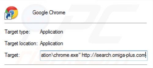 Suppression du raccourci cible du virus de redirection inspsearch.com dans Google Chrome étape 2