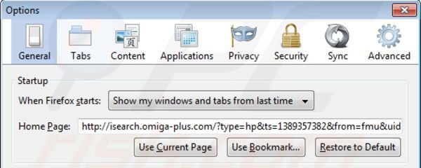 Suppression de l;a page d'accueil du virus de redirection vers nspsearch.com dans Mozilla Firefox 