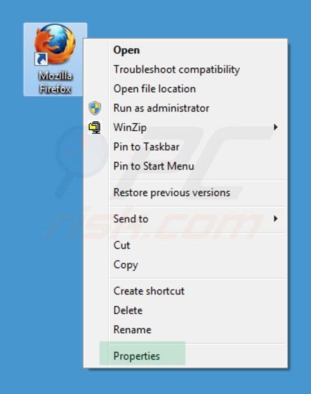 Suppression du raccourci cible de inspsearch.com dans Mozilla Firefox étape 1