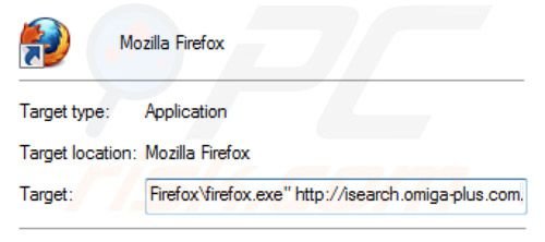 suppression du raccourci cible du virus de redirection vers inspsearch.com dans Mozilla Firefox étape 2