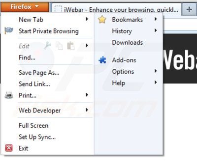 Suppression de iWebar dans Mozilla Firefox étape 1