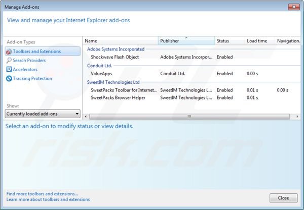 Suppression des extensions de mysearch.sweetpacks.com dans Internet Explorer 