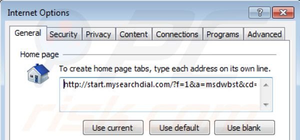 Suppression de la page d'accueil de mysearchdial.com dans Internet Explorer 