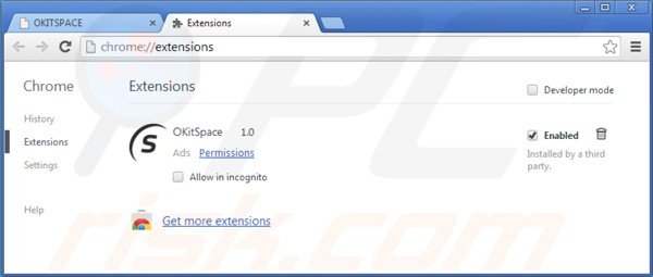 Suppression d'okitspace dans Google Chrome étape 2