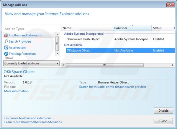 Suppression d'okitspace dans Internet Explorer étape 2