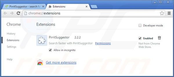 Suppression de Pirrit Suggestor dans Google Chrome étape 2