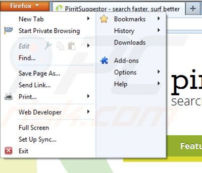 Suppression de Pirrit Suggestor dans Mozilla Firefox étape 1