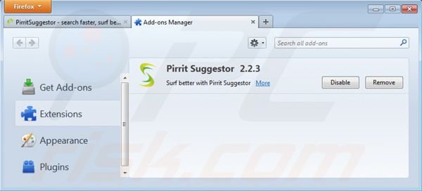 Suppression de Pirrit Suggestor dans Mozilla Firefox étape 2