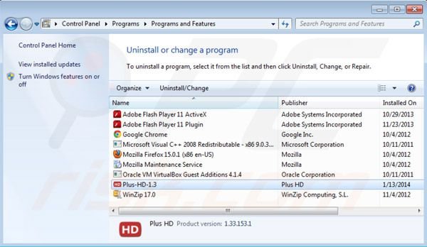 désinstallation de plus-hd dans le panneau de configuration