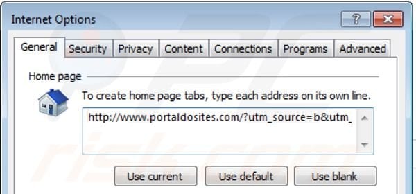 Suppression de la page d'accueil de portaldosites.com dans Internet Explorer 