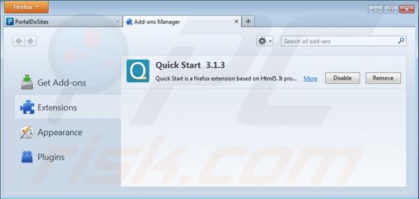 Suppression des extensions reliées à portaldosites.com dans Mozilla Firefox 