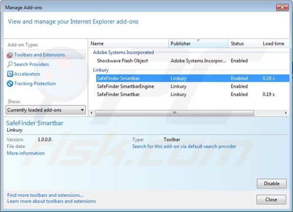 Suppression des extensions d'isearch.safefinder.net dans Internet Explorer