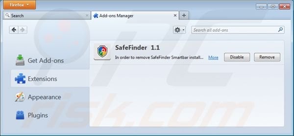 Suppression des extensions d'isearch.safefinder.net dans Mozilla Firefox 