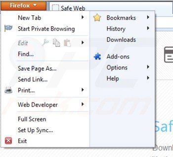 Suppression de l'application safeweb dans Mozilla Firefox étape 1