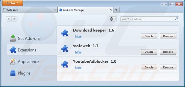 Suppression de l'application safeweb dans Mozilla Firefox étape 2